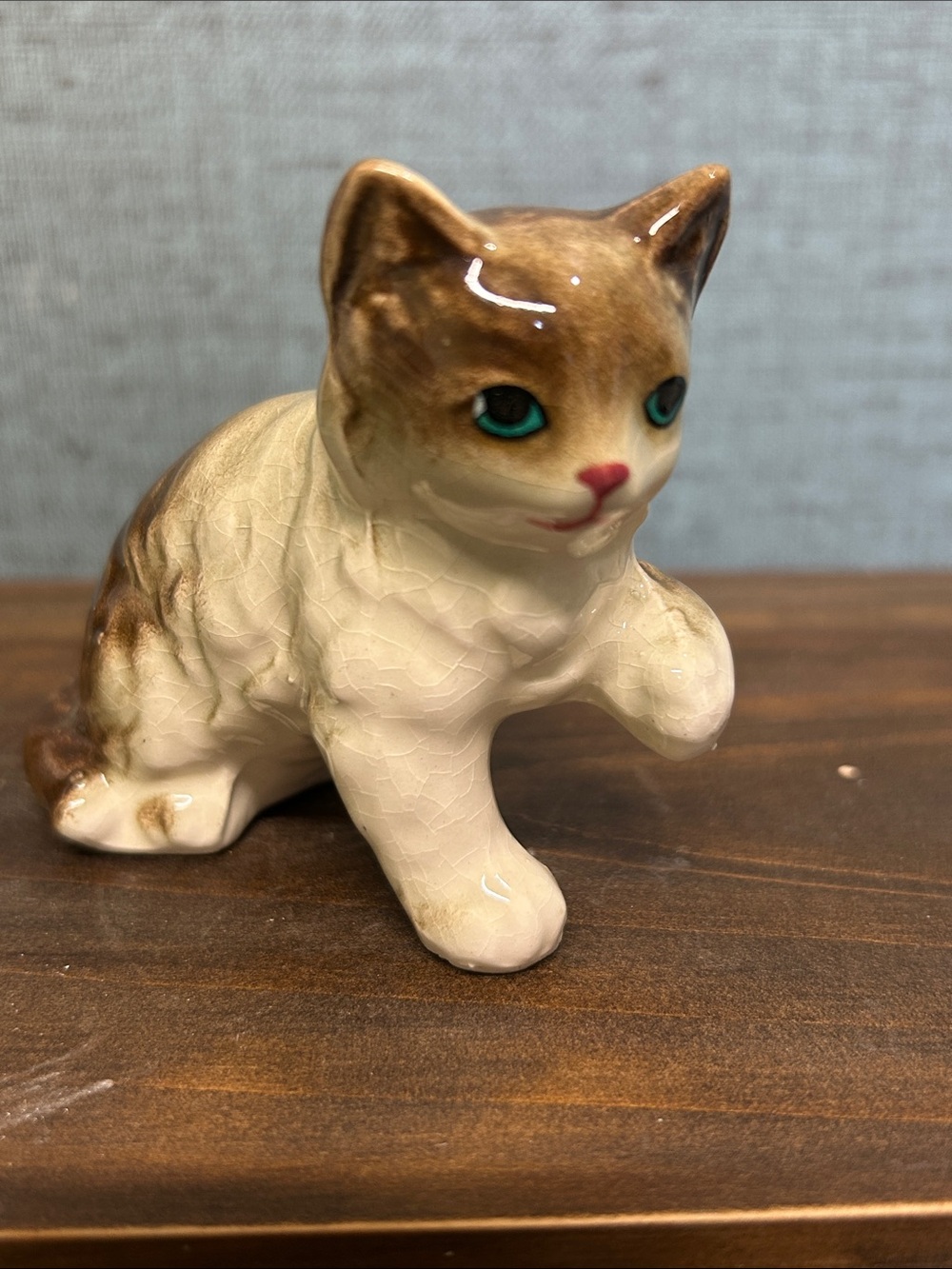 Vintage Porcelain Kitten Figurine Japan Brown White Cat